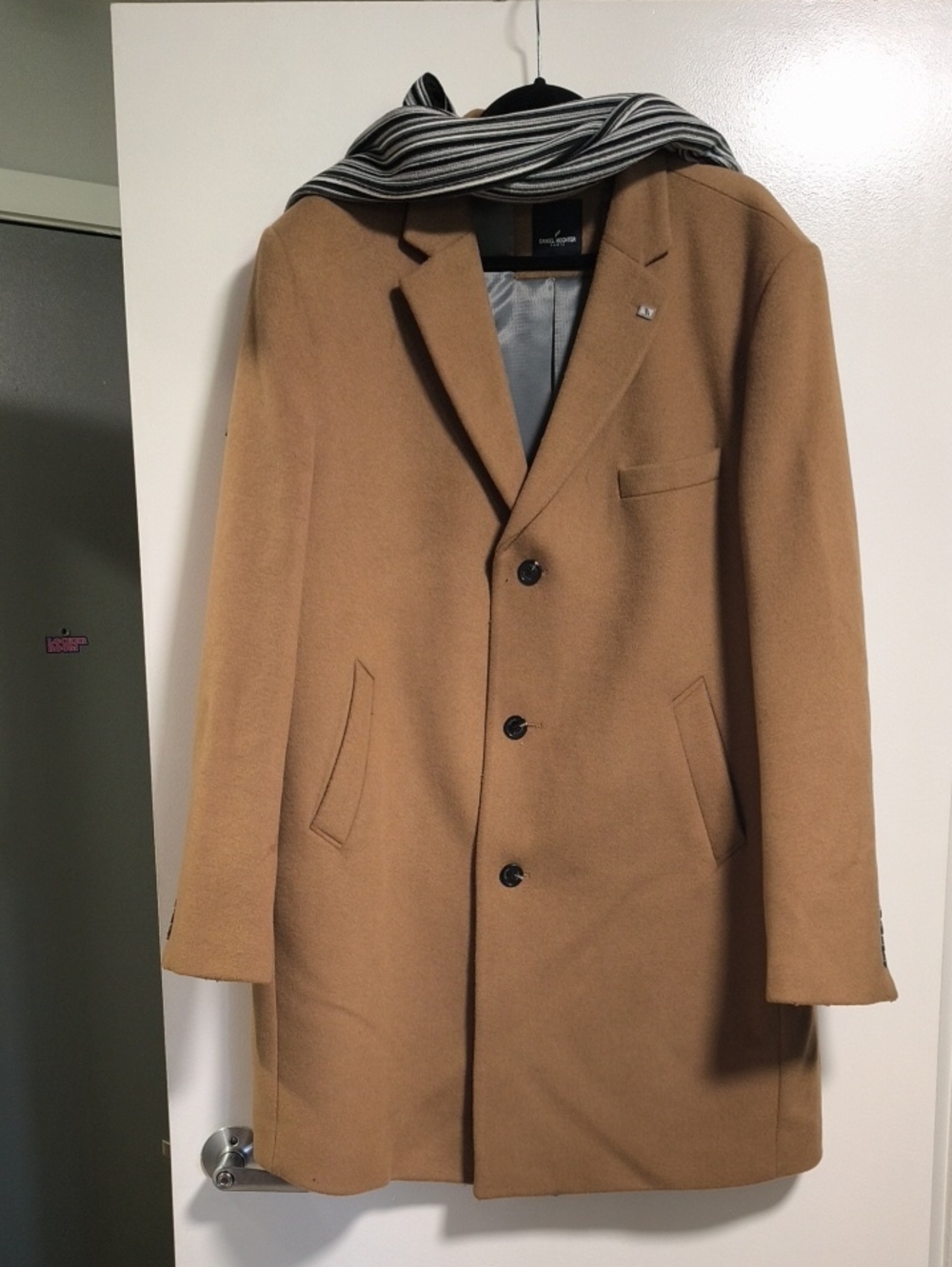 Men's Camel Wool Blend Overcoat - Classic Single-Breasted Jacket